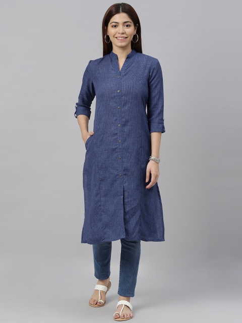 

ETIQUETTE Women Blue Checked A-Line Kurta