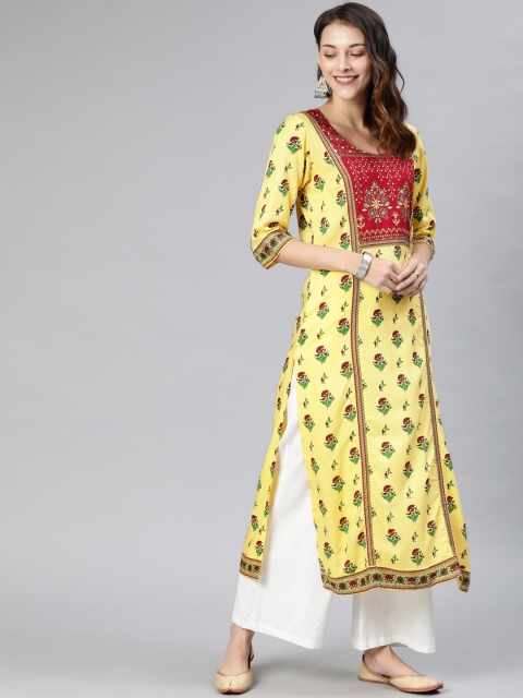 

ETIQUETTE Women Yellow Printed Straight Kurta