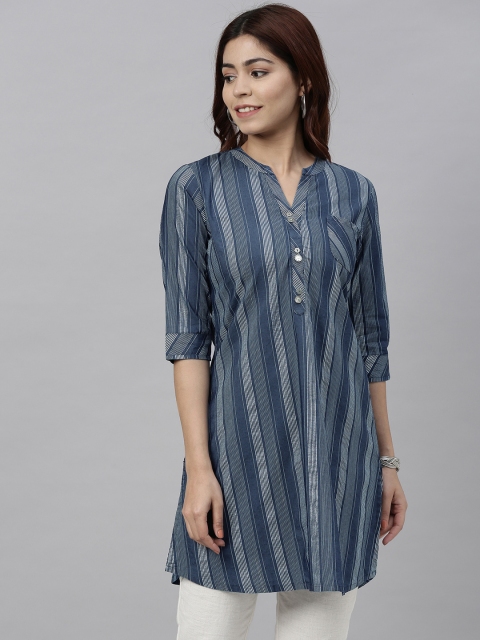

ETIQUETTE Women Navy Blue Striped Straight Kurti