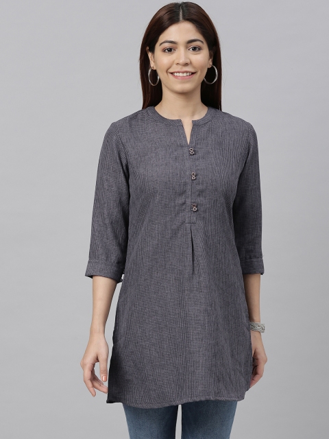 

ETIQUETTE Women Black Checked Straight Fusion Kurti