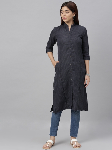 

ETIQUETTE Women Black Checked Straight Fit Kurta