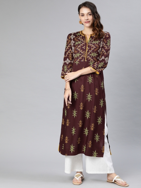 

ETIQUETTE Women Brown Printed Straight Kurta