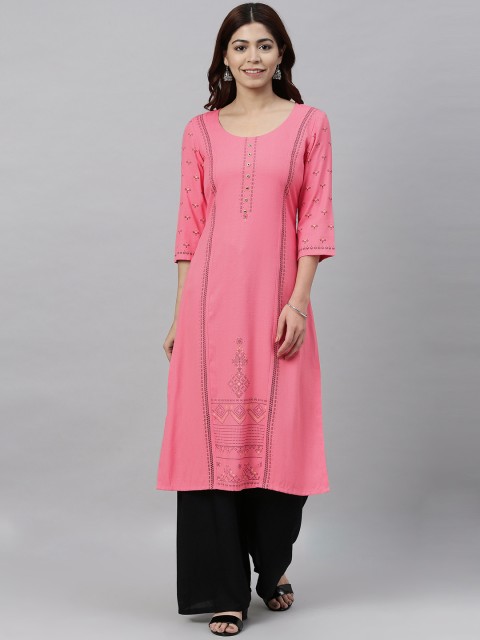 

ETIQUETTE Women Pink Solid A-Line Kurta