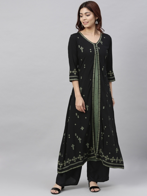 

ETIQUETTE Women Black Printed A-Line Kurta