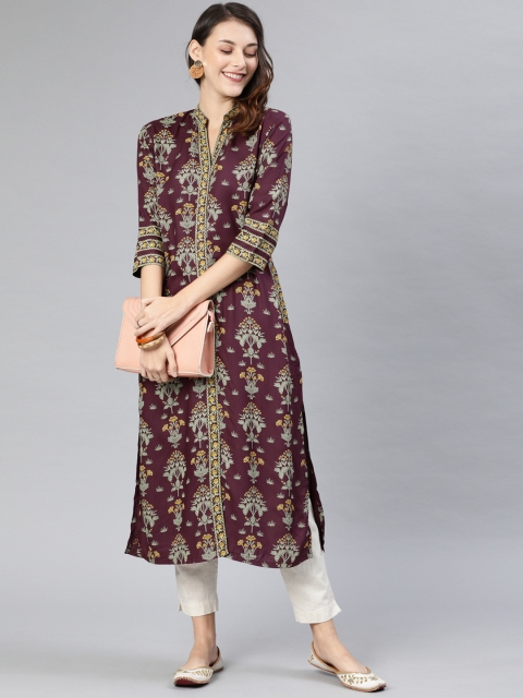 

ETIQUETTE Women Burgundy Printed Straight Kurta