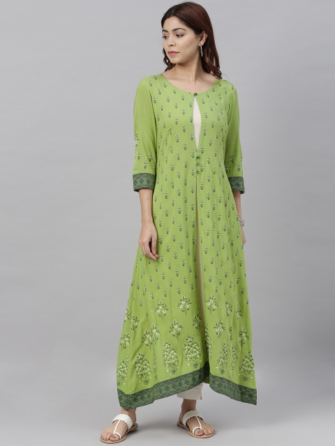 

ETIQUETTE Women Green Printed A-Line Kurta