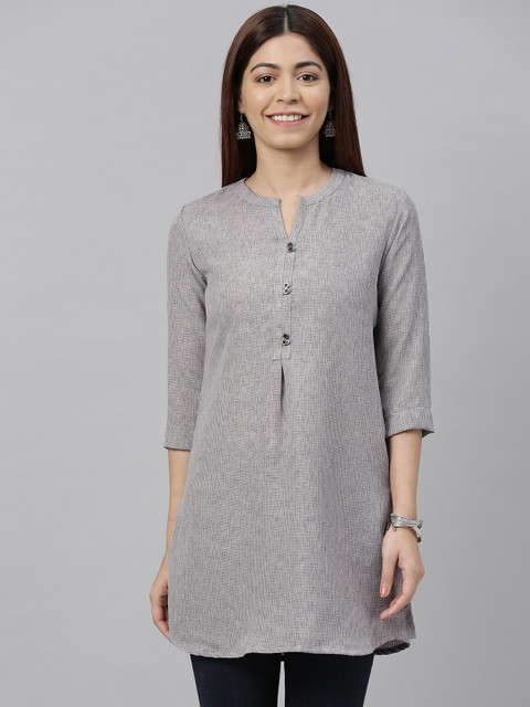 

ETIQUETTE Women Grey Checked Cotton A-Line Kurti