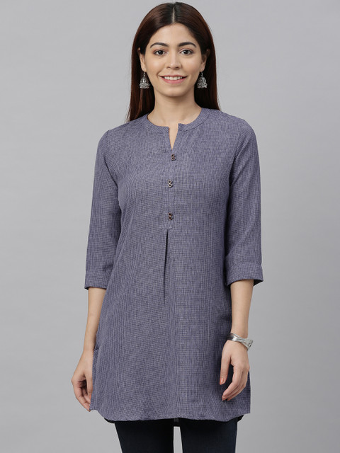 

ETIQUETTE Women Purple Checked Cotton A-Line Kurti