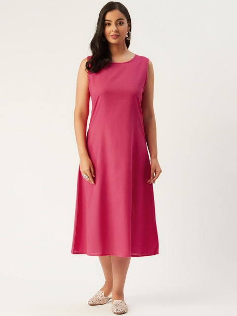 

Molcha Women Pink Solid Midi A-Line Dress