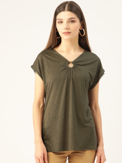 

COVER STORY Women Olive Green Buckle Detail Solid Top