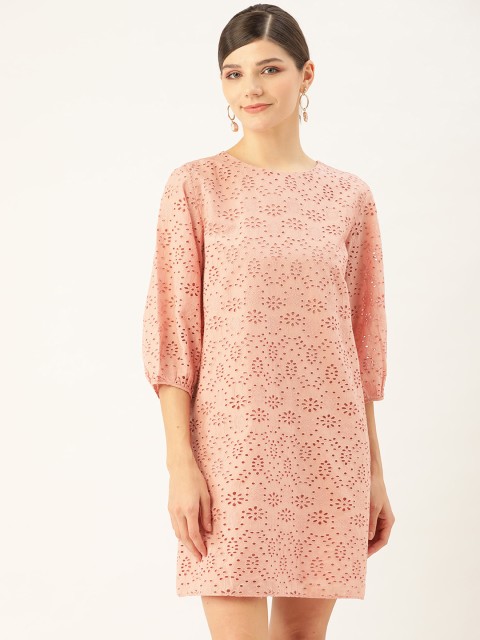 

COVER STORY Women Peach-Coloured Schiffli Embroidered Sheath Dress