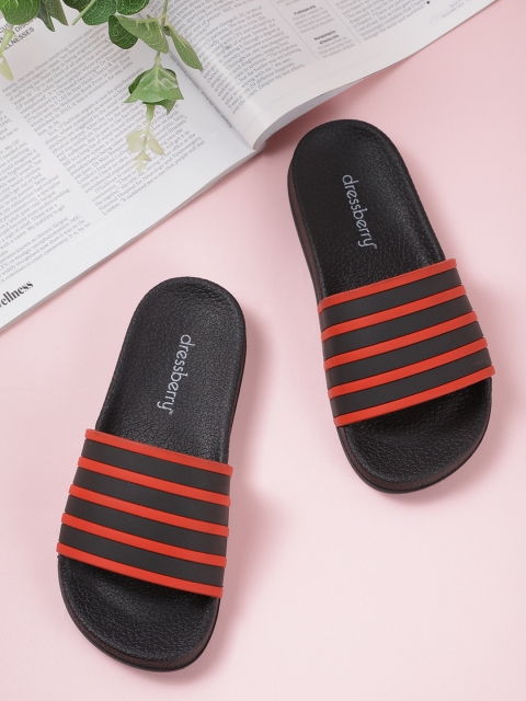 

DressBerry Women Black & Red Striped Sliders