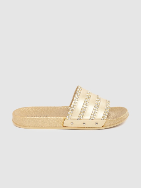 

DressBerry Women Gold-Toned & Silver-Toned Striped Open Toe Flats