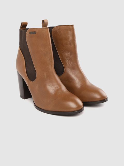 

Superdry Women Tan Brown Solid Leather Heeled Boots