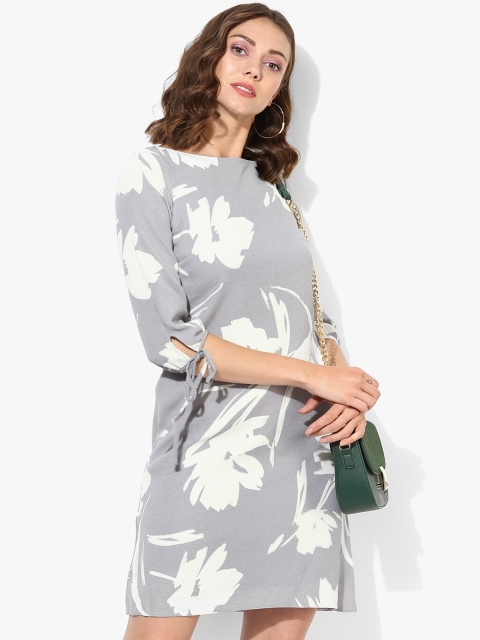 

DOROTHY PERKINS Women Grey & Off-White Floral Print Shift Dress