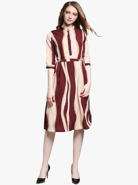 

JC Collection Women Maroon & Beige Abstract Print A-Line Dress