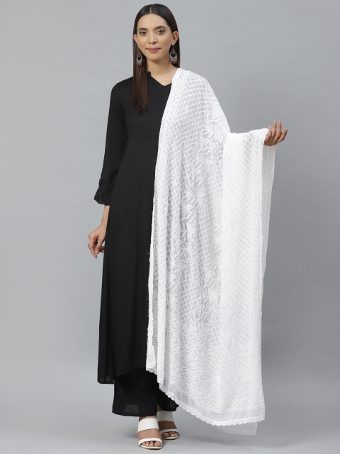 

ADA White Chikankari Hand Embroidered Dupatta
