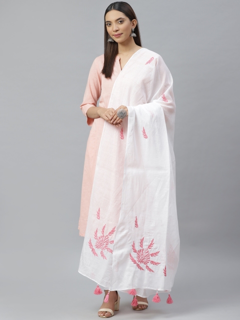 

ADA White Chikankari Hand Embroidered Sustainable Kota Dupatta