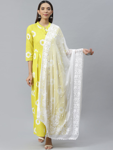 

ADA White Chikankari Hand Embroidered Sustainable Dupatta