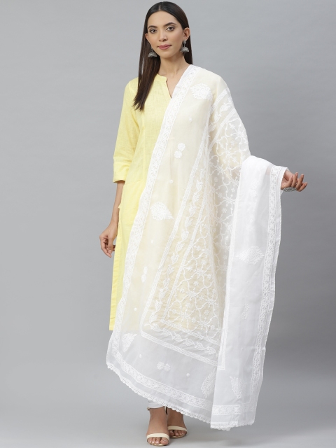 

ADA White Chikankari Hand Embroidered Sustainable Cotton Dupatta