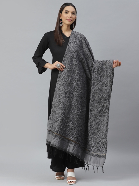 

ADA Grey & Black Chikankari Hand Embroidered Sustainable Dupatta