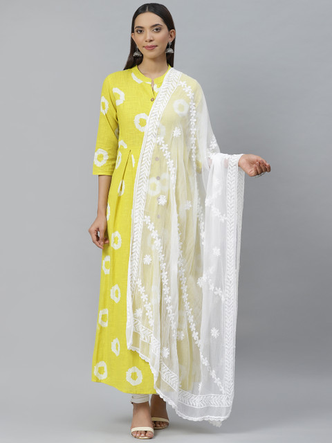 

ADA White Chikankari Hand Embroidered Semi Sheer Sustainable Dupatta