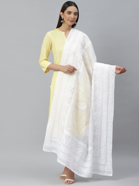 

ADA White Chikankari Hand Embroidered Dupatta