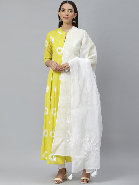 

ADA White Chikankari Hand Embroidered Sustainable Kota Dupatta