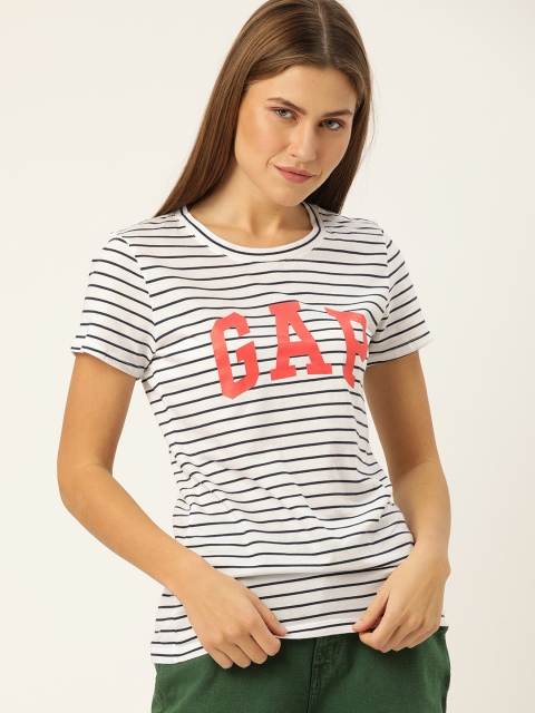 

GAP Women Navy Blue & White Striped Round Neck T-shirt