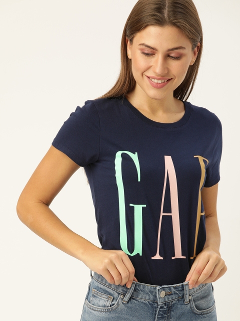 

GAP Women Navy Blue Logo Printed Round Neck T-shirt