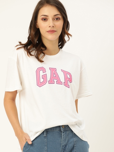 

GAP Women White Logo Printed Round Neck T-shirt