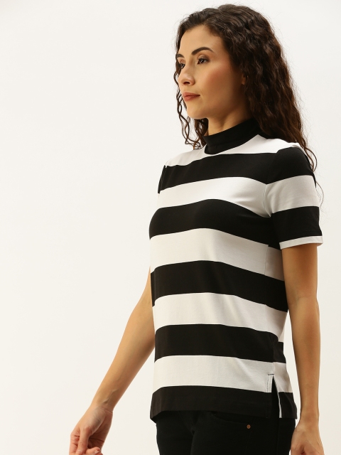

GAP Women Black & White Striped High Neck T-shirt