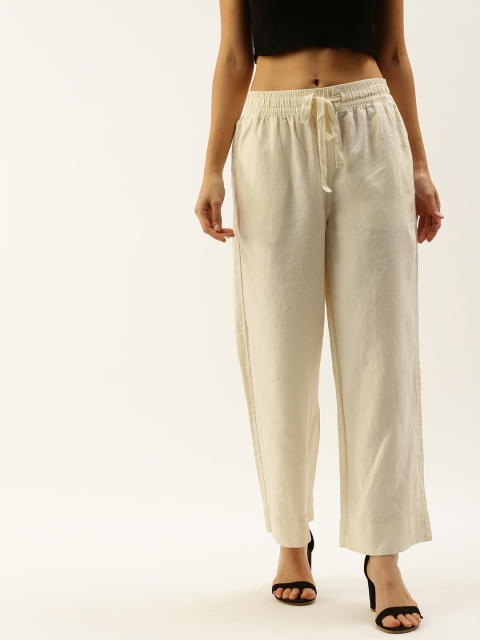 

GAP Women Off-White Loose Fit Solid Linen-Cotton Parallel Trousers