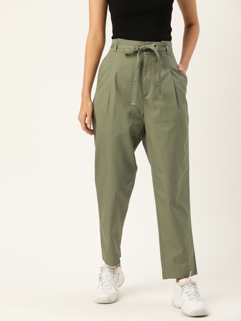 

GAP Women Olive Green Tapered Fit Solid Peg Trousers