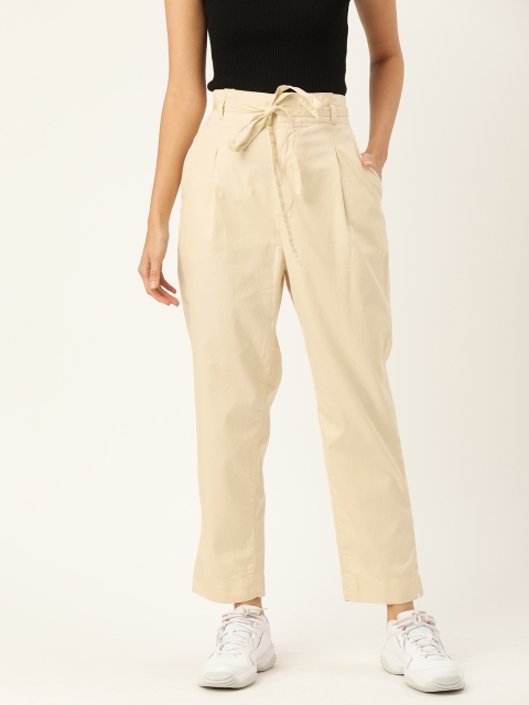 

GAP Women Beige Tapered Fit Pure Cotton Peg Trousers