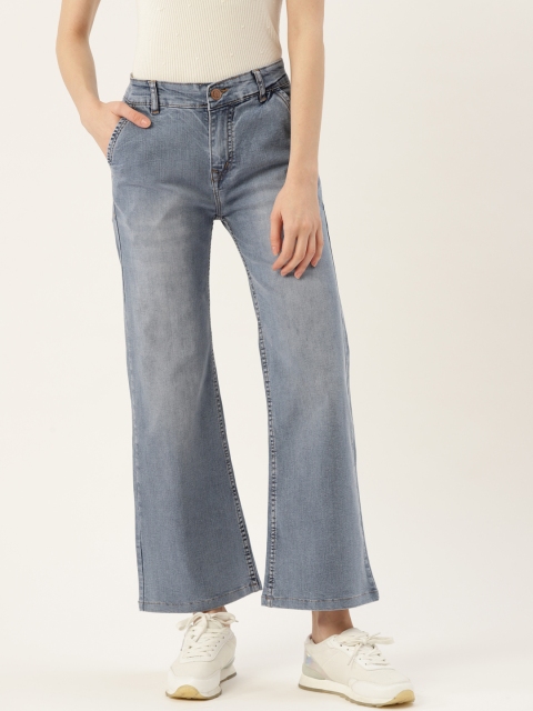 

PARIS HAMILTON Women Blue Flared High-Rise Clean Look Cropped Stretchable Jeans
