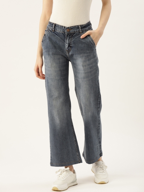 

PARIS HAMILTON Women Navy Blue Flared High-Rise Clean Look Cropped Stretchable Jeans