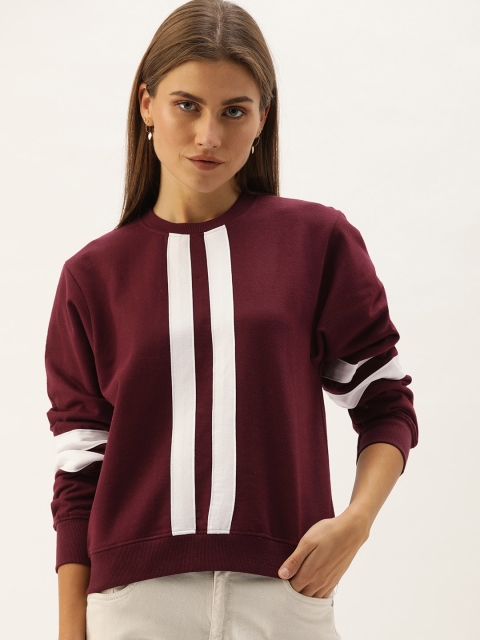 

The Dry State Women Maroon & White Striped Pullover Sweatshirt