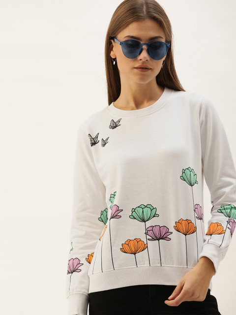 

The Dry State Women White & Green Floral Printed Pullover Sweatshirt