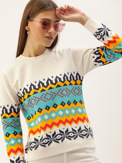 

The Dry State Women Off-White & Blue Printed Pullover Sweatshirt