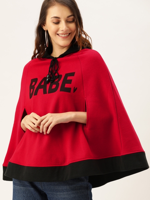 

The Dry State Women Red Printed Poncho Sweatshirt