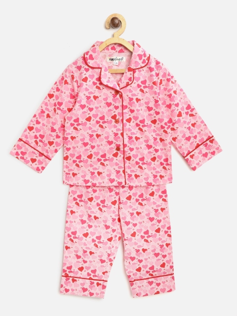 

Nauti Nati Girls Pink & Red Heart Print Night Suit