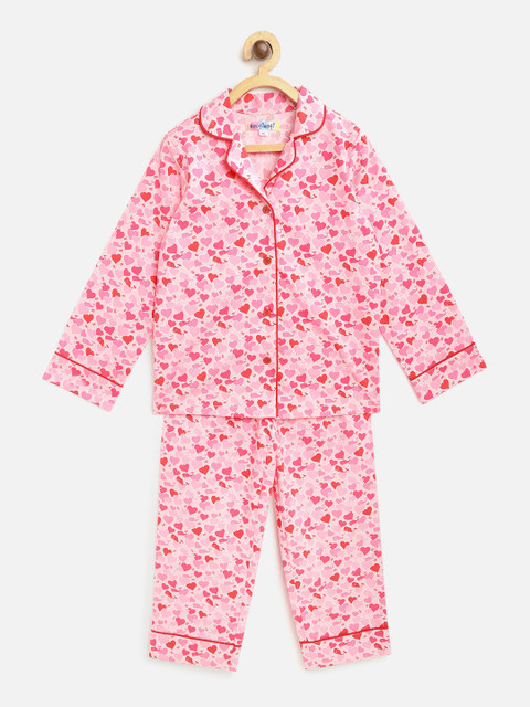 

Nauti Nati Girls Pink & Red Heart Print Night Suit
