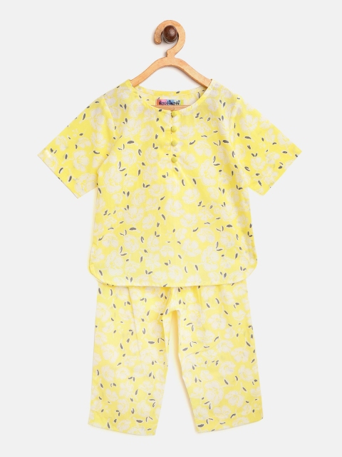 

Nauti Nati Girls Yellow & White Floral Print Night Suit