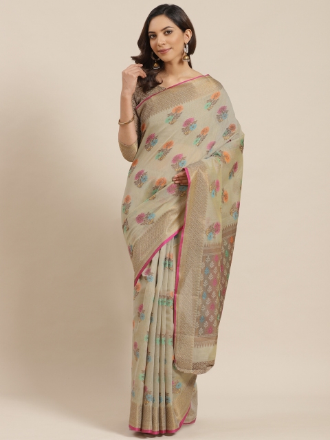 

Blissta Taupe & Pink Woven Design Saree