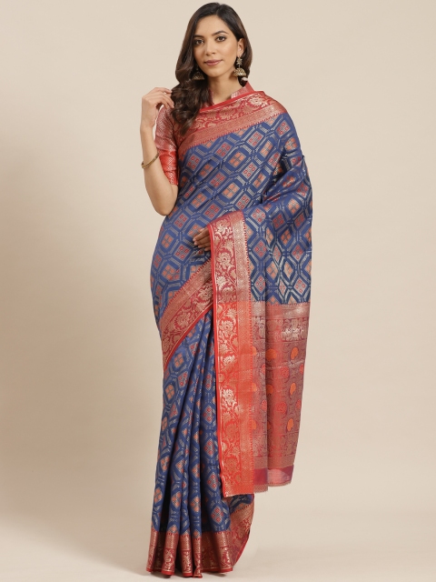 

Blissta Navy Blue & Golden Woven Design Banarasi Saree