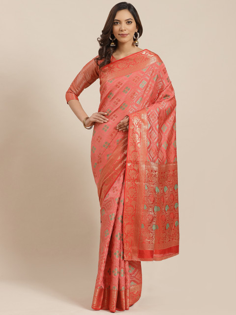 

Blissta Pink & Golden Zari Woven Design Banarasi Saree
