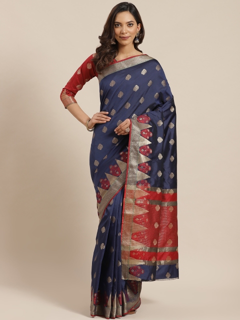 

Blissta Navy Blue & Golden Zari Woven Design Banarasi Saree