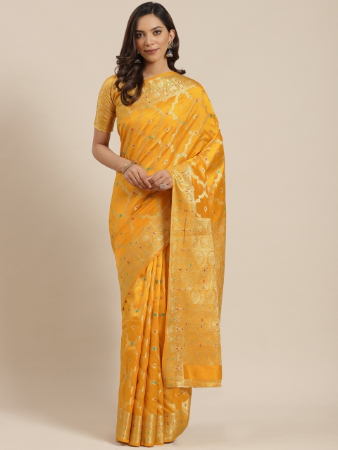 

Blissta Yellow & Golden Zari Woven Design Banarasi Saree