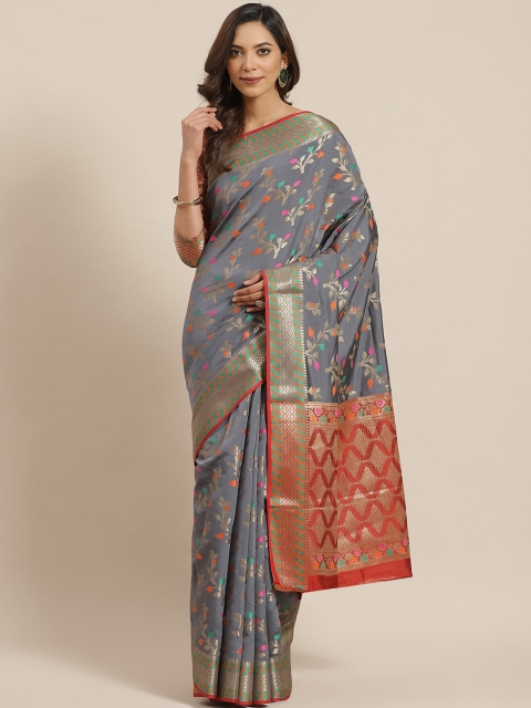 

Blissta Grey & Golden Zari Woven Design Banarasi Saree